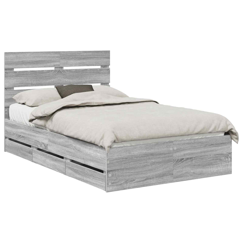 vidaXL Ramka łóżka Szary Sonoma 120 x 190 cm Drewno inżynieryjne
