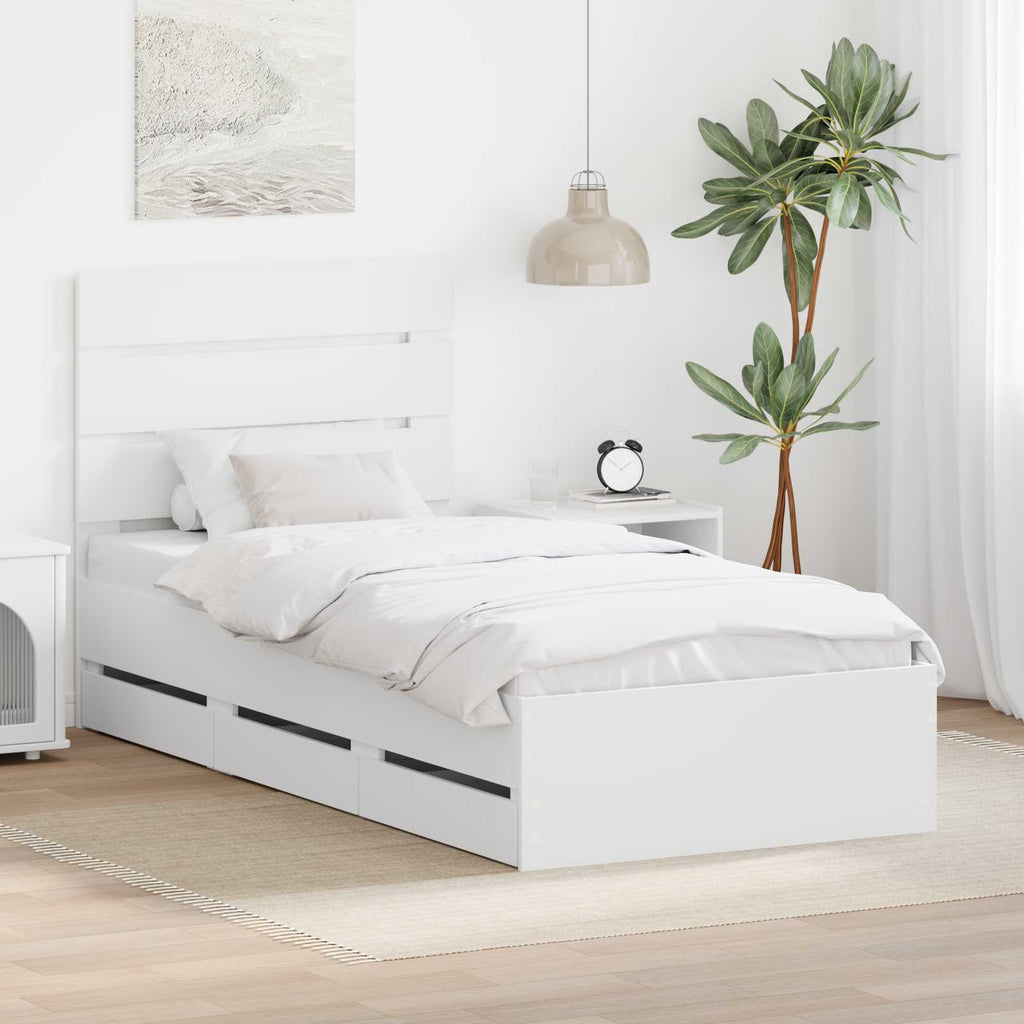 vidaXL Ramka łóżka z szufladą Biały 100 x 200 cm Drewno inżynieryjne