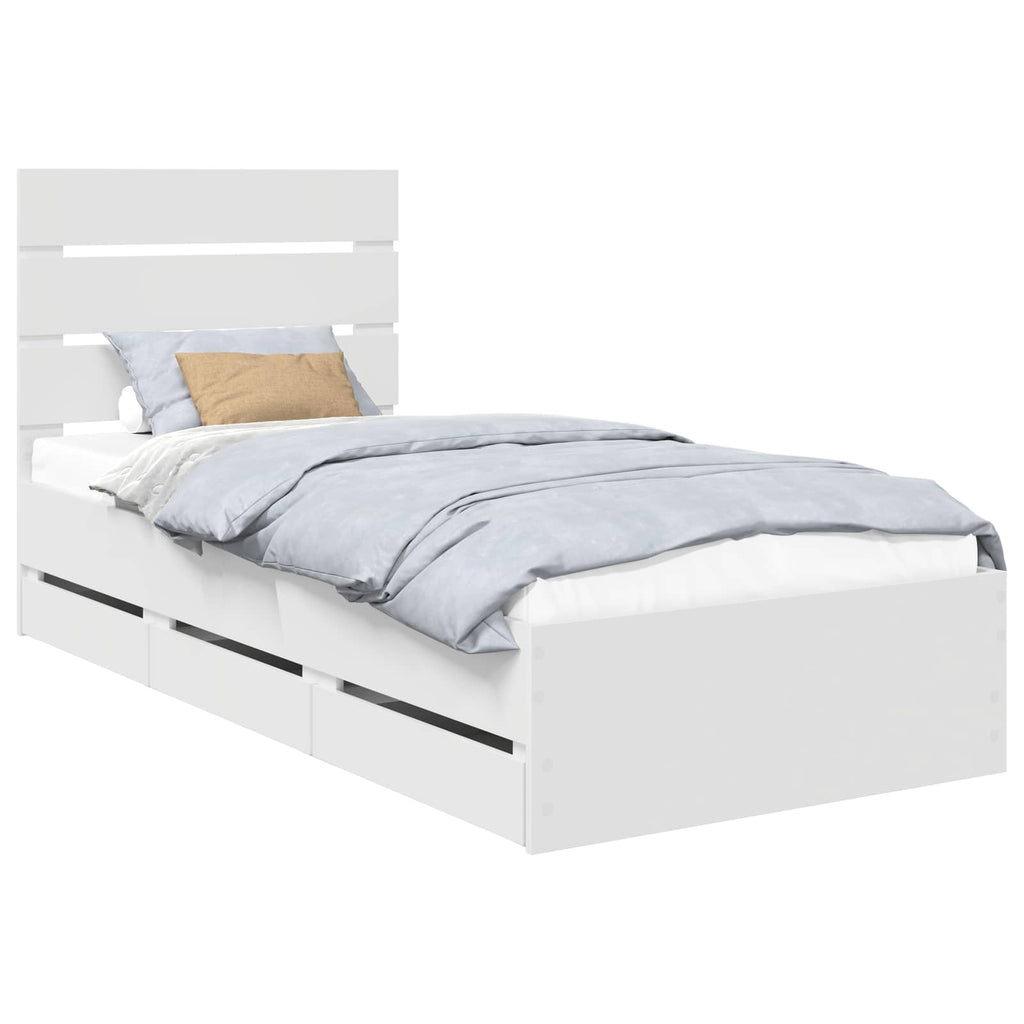 vidaXL Ramka łóżka z szufladą Biały 100 x 200 cm Drewno inżynieryjne