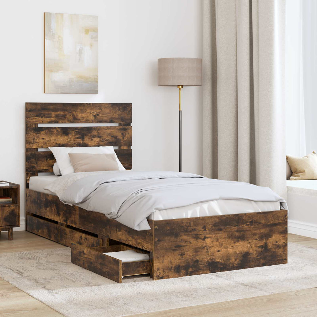 vidaXL Ramka łóżka Dąb wędzony 100 x 200 cm Drewno inżynieryjne