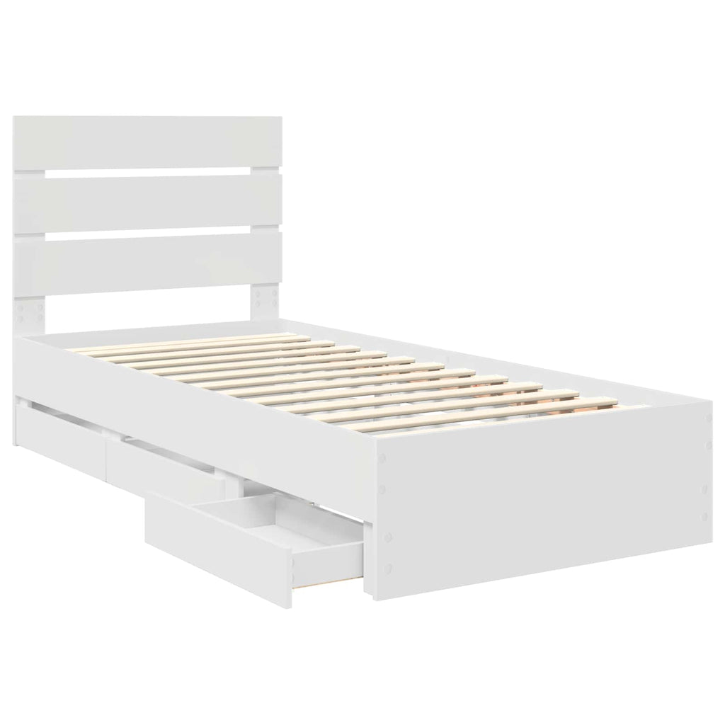 vidaXL Ramka łóżka z szufladą Biały 90 x 200 cm Drewno inżynieryjne