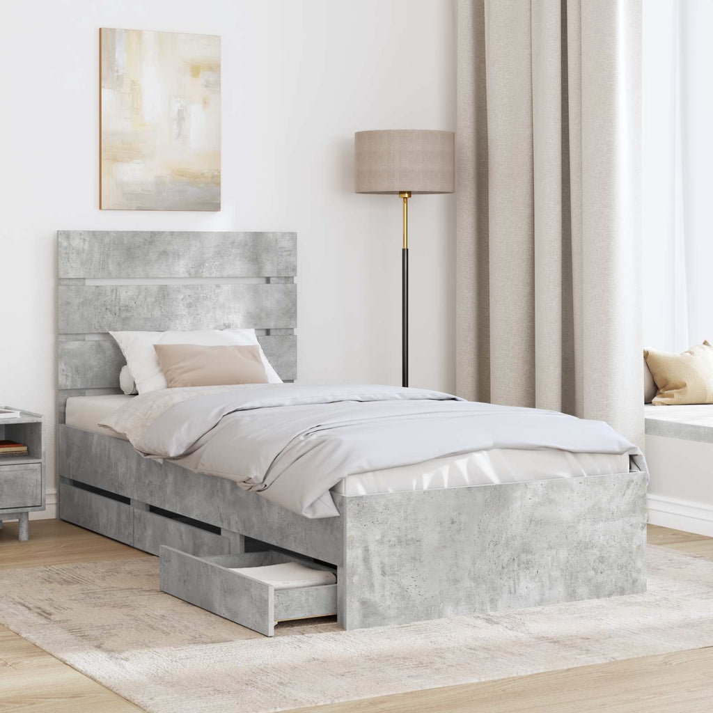 vidaXL Ramka łóżka Betonowy szary 90 x 200 cm Drewno inżynieryjne