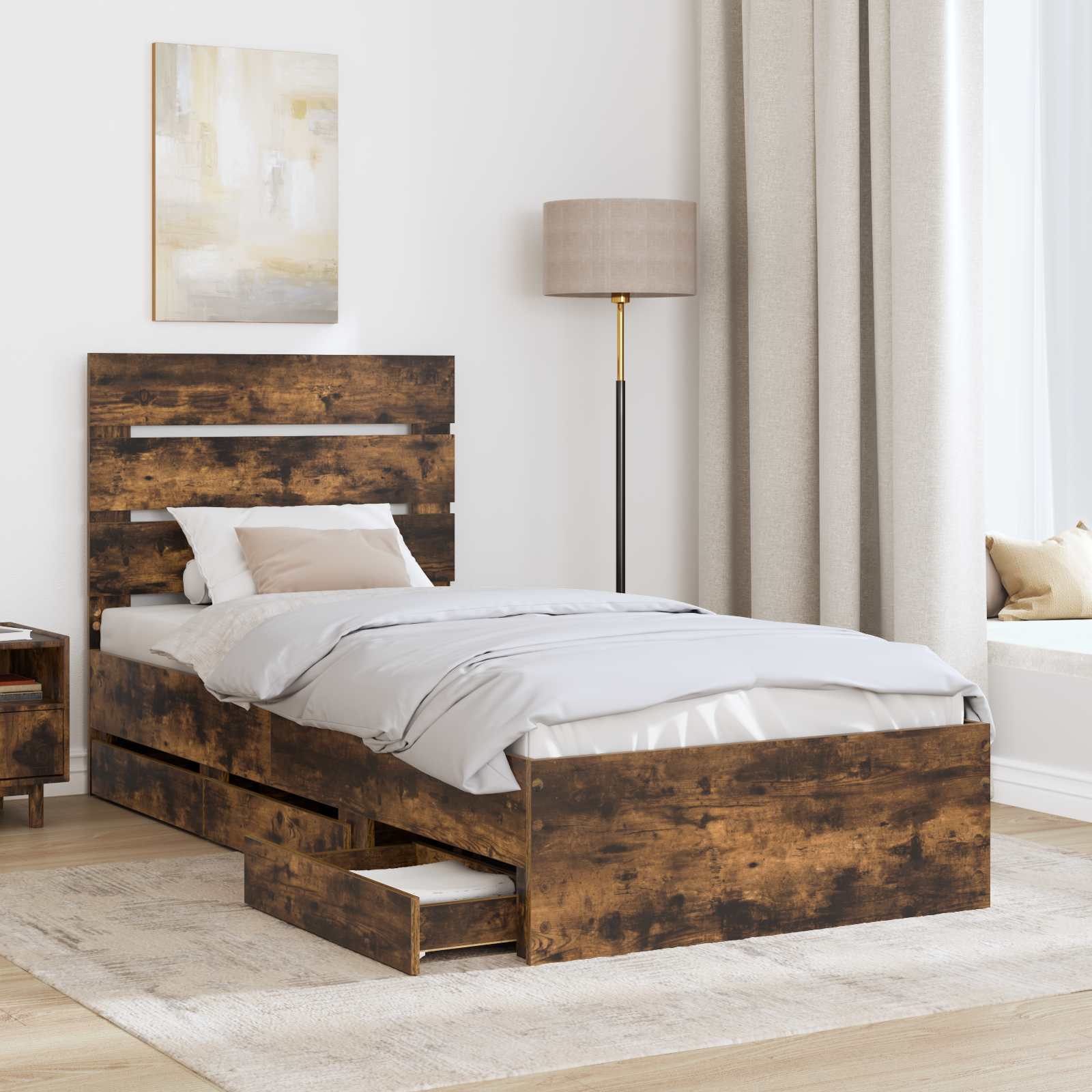 vidaXL Ramka łóżka Dąb wędzony 90 x 200 cm Drewno inżynieryjne