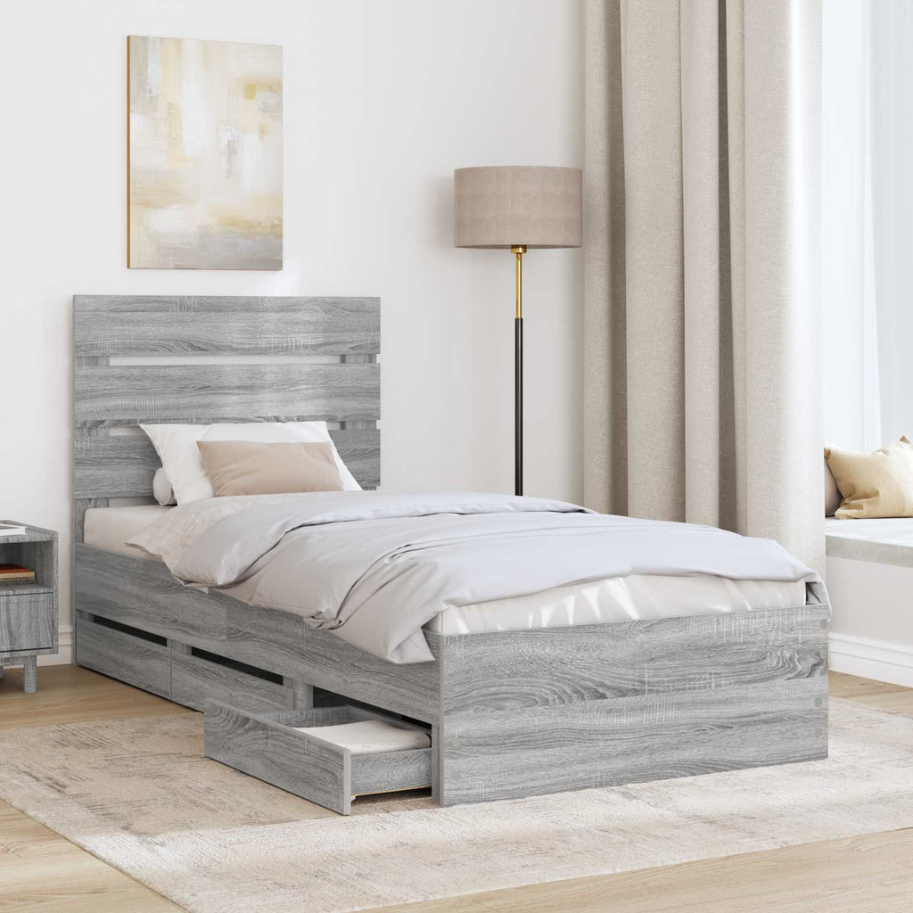 vidaXL Ramka łóżka Szary Sonoma 90 x 200 cm Drewno inżynieryjne