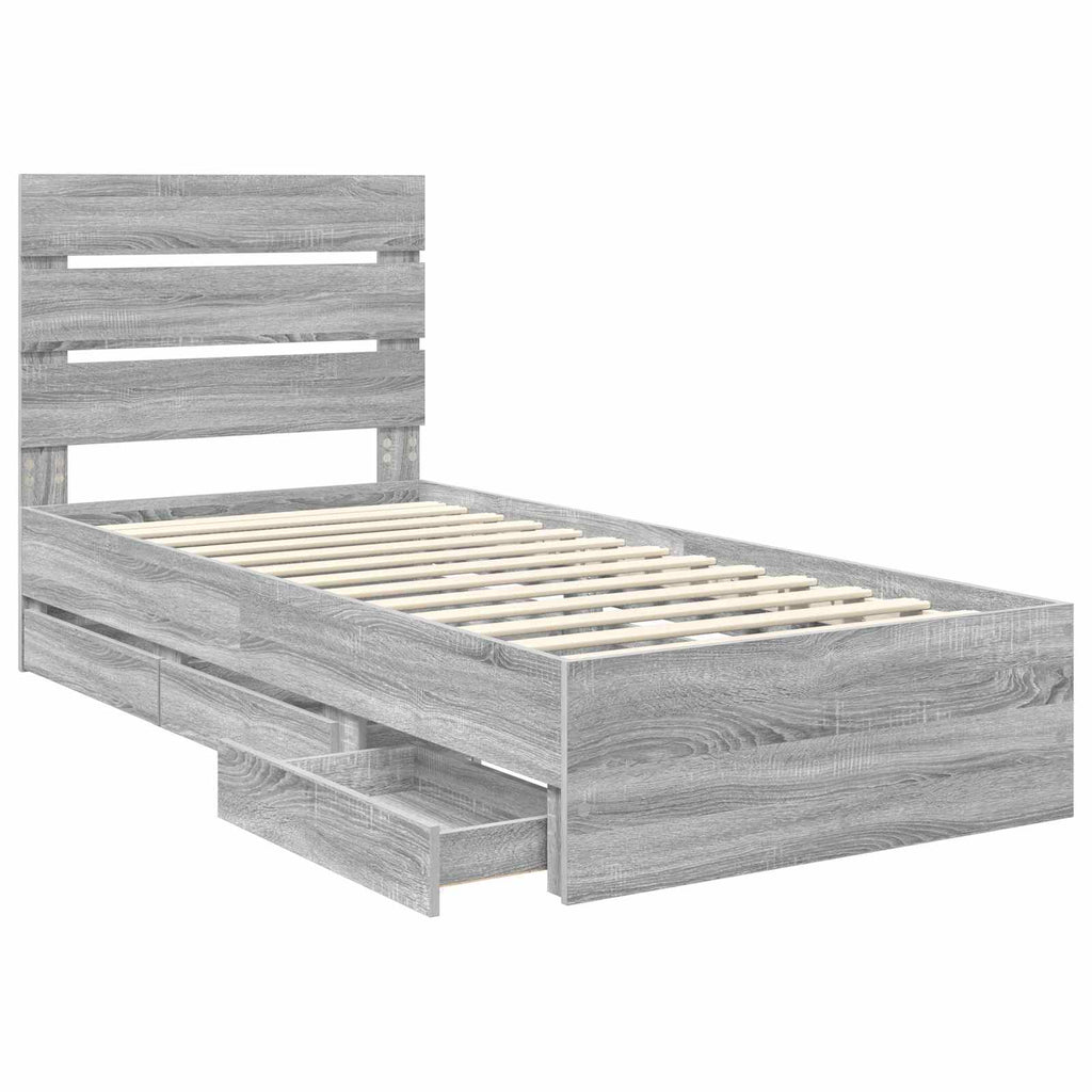 vidaXL Ramka łóżka Szary Sonoma 90 x 200 cm Drewno inżynieryjne