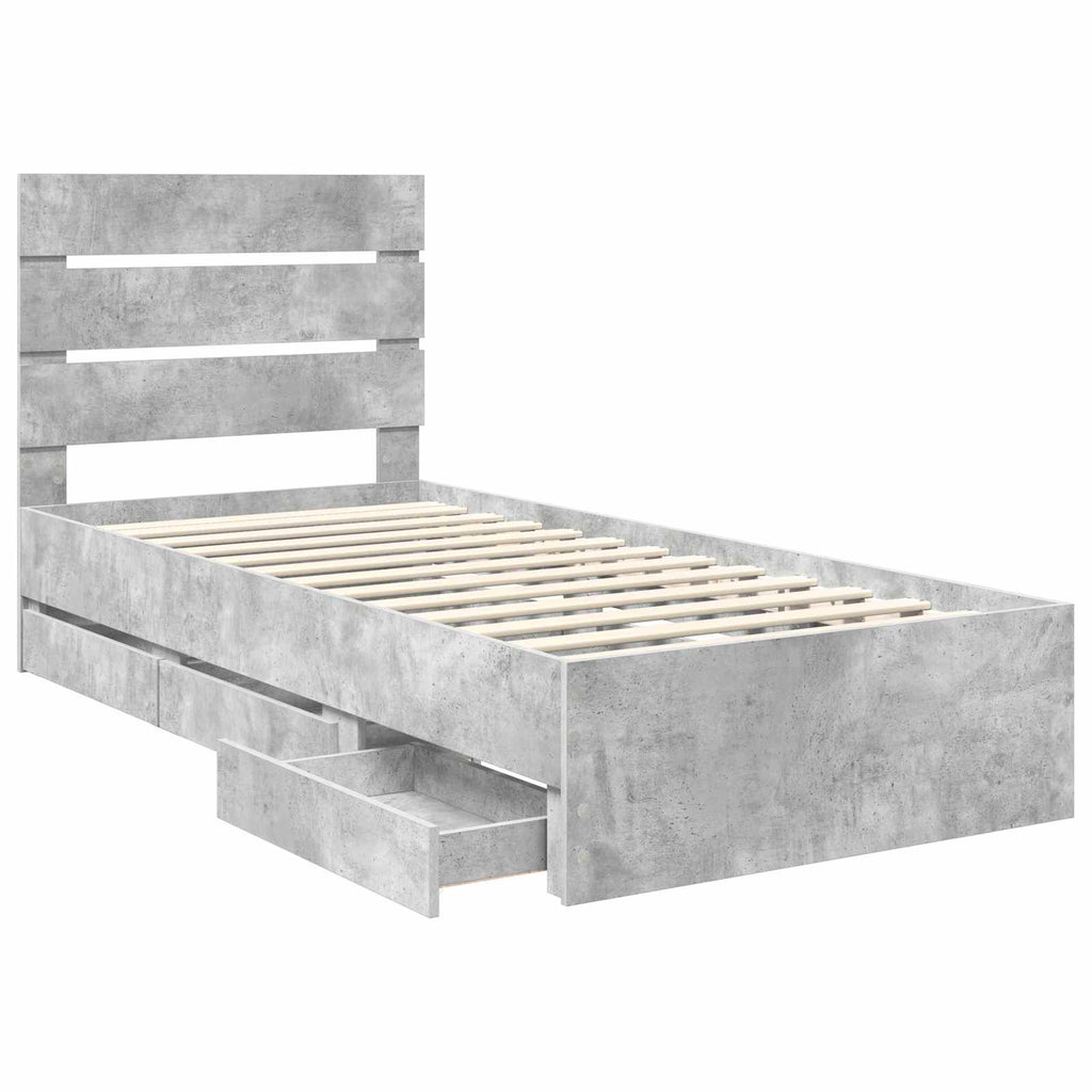 vidaXL Ramka łóżka Betonowy szary 90 x 190 cm Drewno inżynieryjne