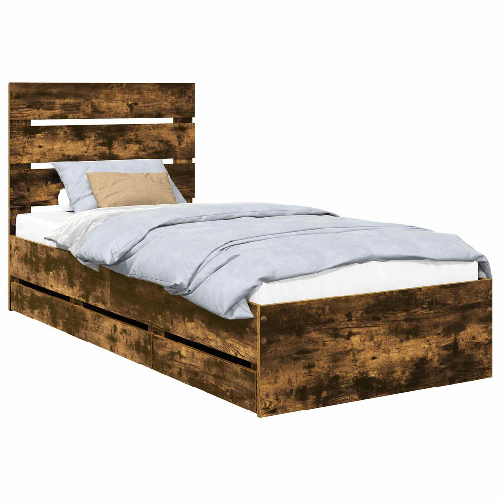 vidaXL Ramka łóżka Dąb wędzony 90 x 190 cm Drewno inżynieryjne