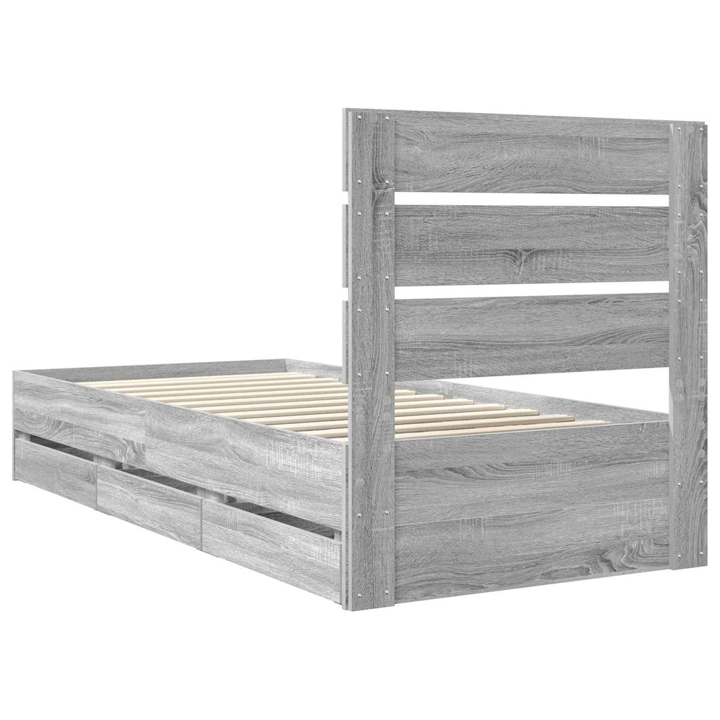 vidaXL Ramka łóżka Szary Sonoma 90 x 190 cm Drewno inżynieryjne