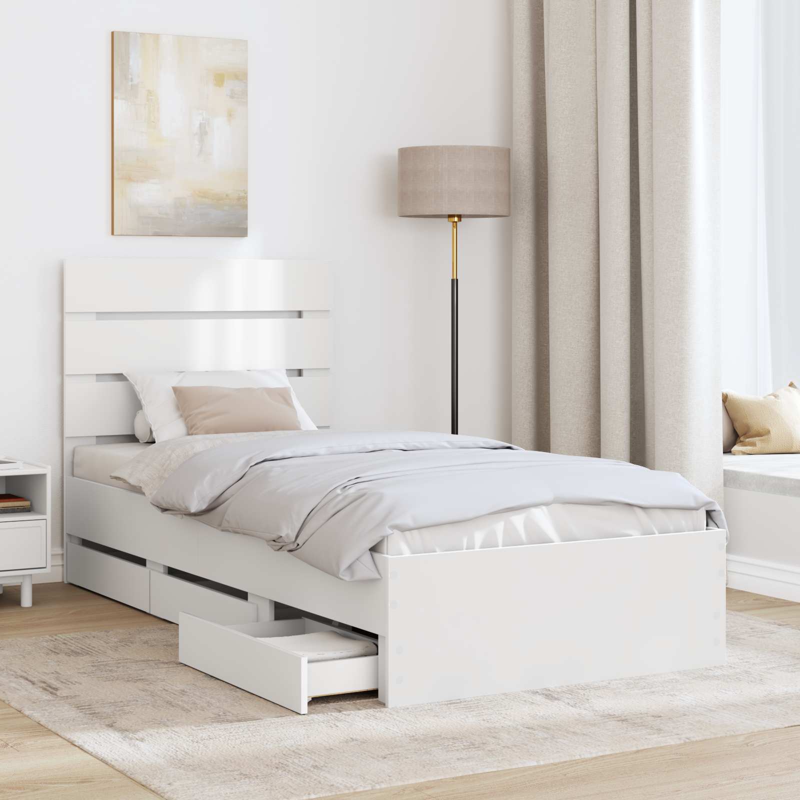 vidaXL Ramka łóżka z szufladą Biały 75 x 190 cm Drewno inżynieryjne
