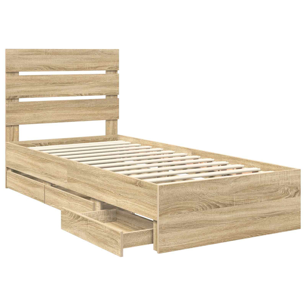 vidaXL Ramka łóżka Dąb Sonoma 75 x 190 cm Drewno inżynieryjne