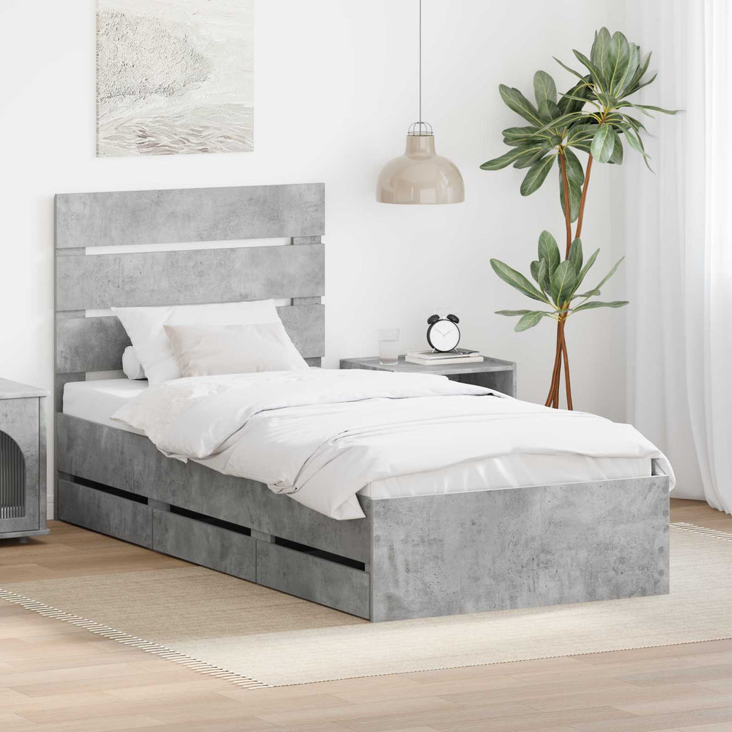 vidaXL Ramka łóżka Betonowy szary 75 x 190 cm Drewno inżynieryjne