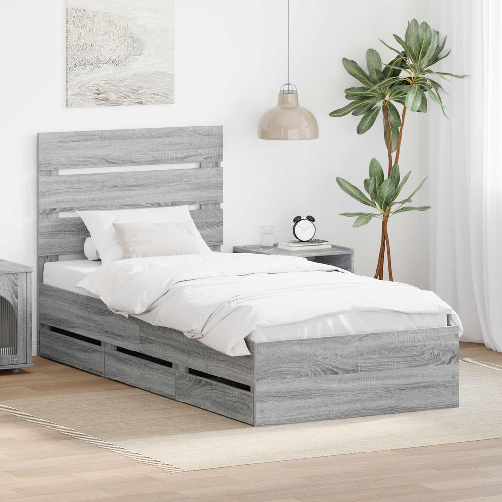 vidaXL Ramka łóżka Szary Sonoma 75 x 190 cm Drewno inżynieryjne