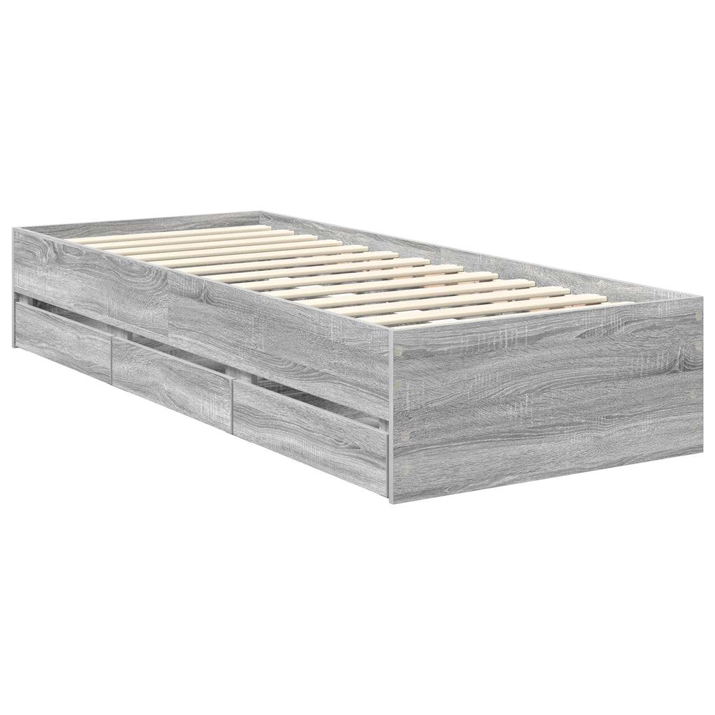 vidaXL Ramka łóżka Szary Sonoma 75 x 190 cm Drewno inżynieryjne