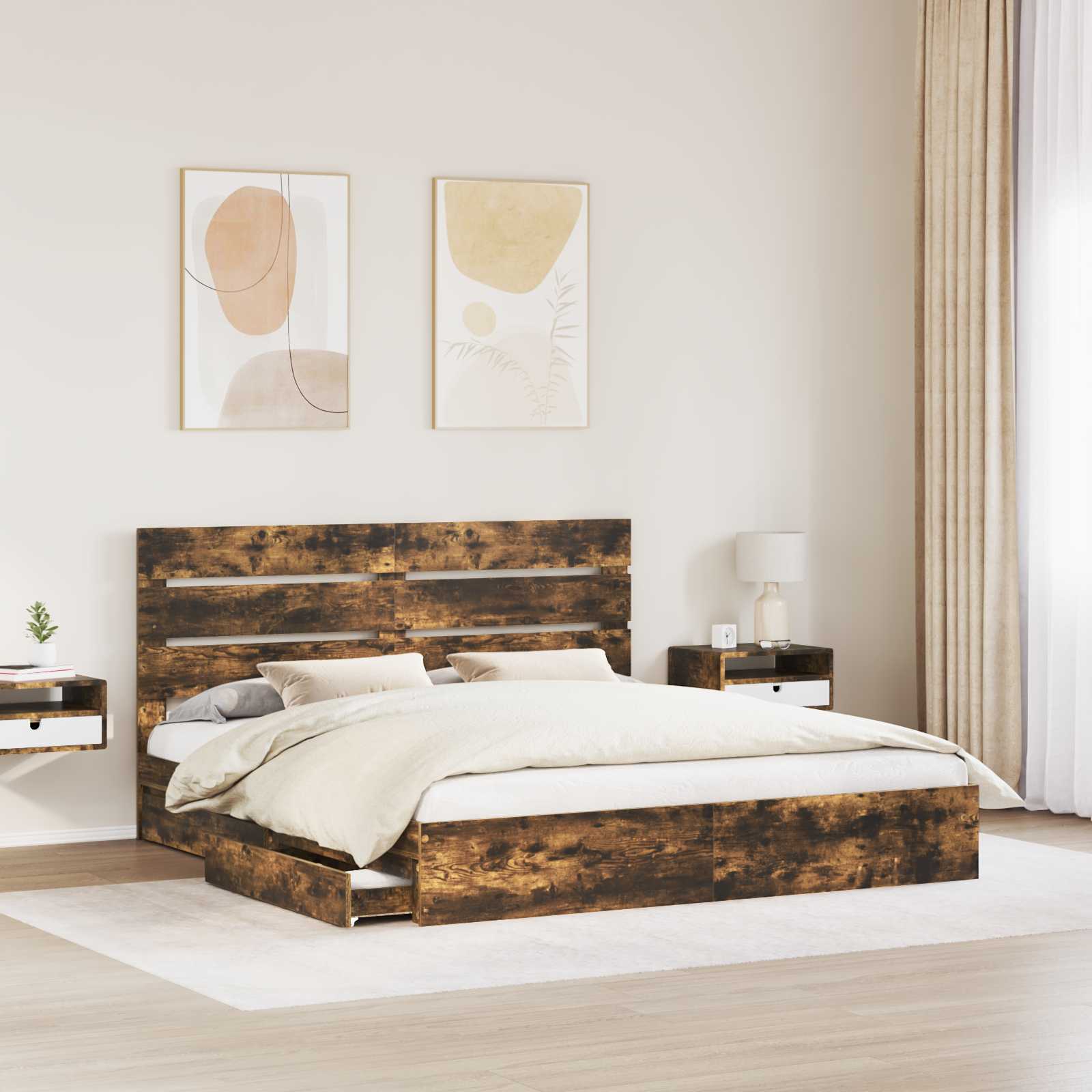 vidaXL Łóżko z miejscem do przechowywania Dąb wędzony 180 x 200 cm