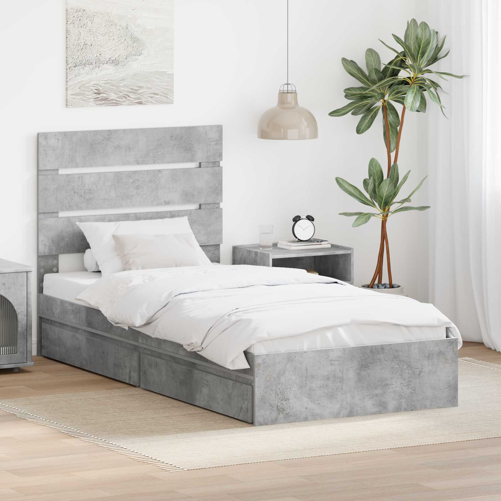 vidaXL Łóżko z miejscem do przechowywania Betonowy szary 70 x 190 cm