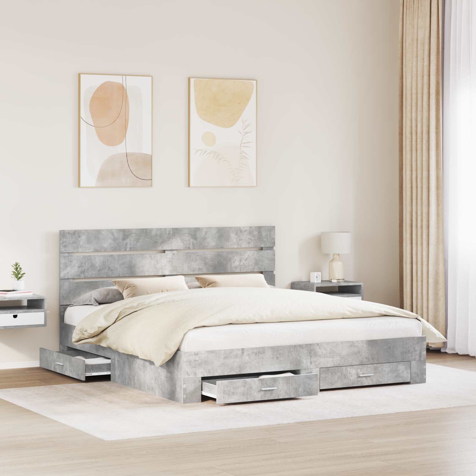 vidaXL Ramka łóżka Betonowy szary 200 x 200 cm Materiał drewnopochodny