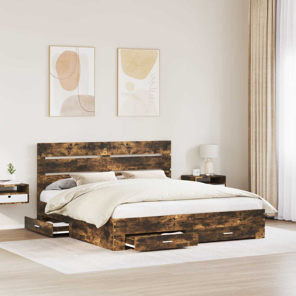 vidaXL Ramka łóżka Dąb wędzony 200 x 200 cm Materiał drewnopochodny