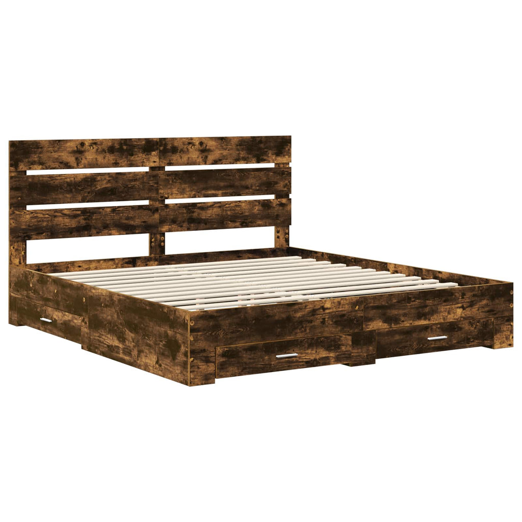 vidaXL Ramka łóżka Dąb wędzony 200 x 200 cm Materiał drewnopochodny