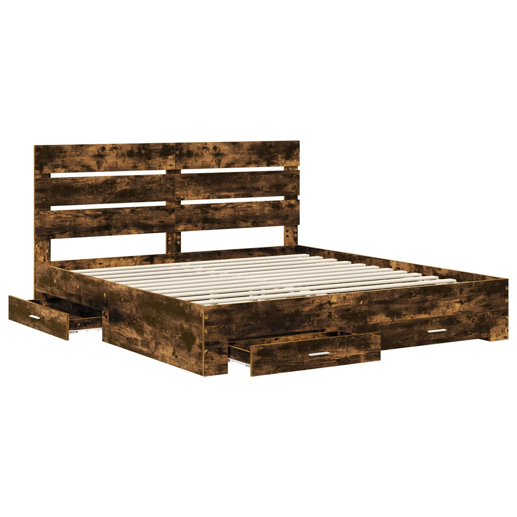vidaXL Ramka łóżka Dąb wędzony 200 x 200 cm Materiał drewnopochodny