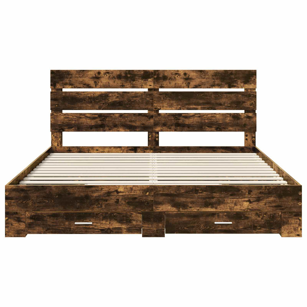 vidaXL Ramka łóżka Dąb wędzony 200 x 200 cm Materiał drewnopochodny