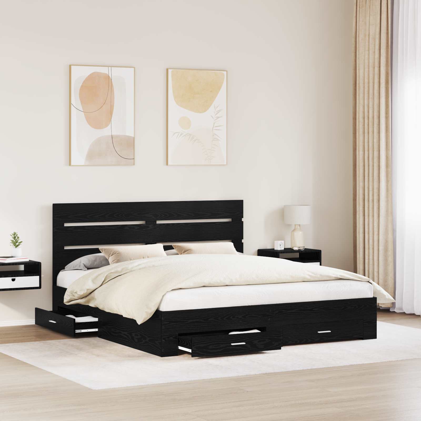 vidaXL Ramka łóżka Czarny Dąb 180 x 200 cm Materiał drewnopochodny