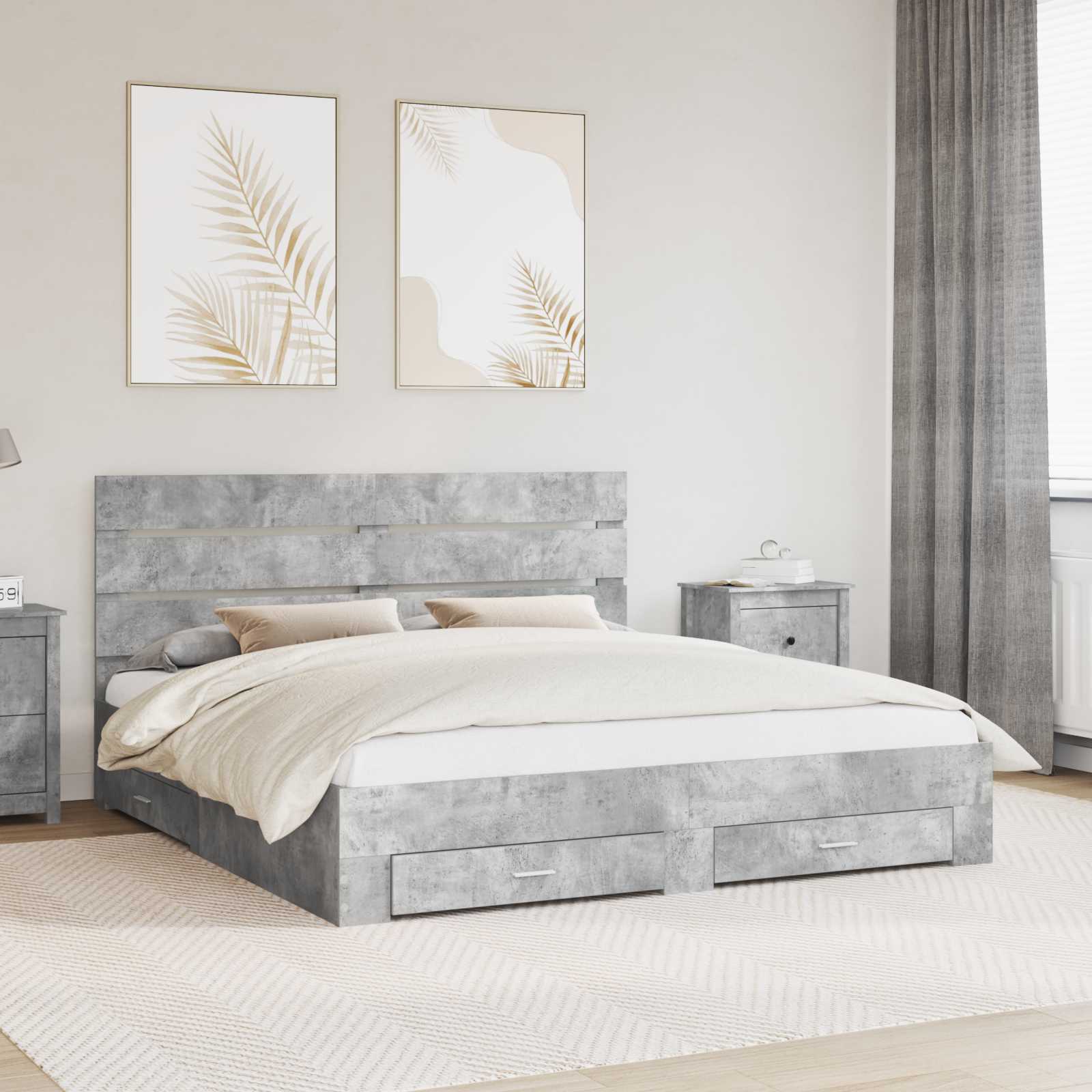 vidaXL Ramka łóżka Betonowy szary 180 x 200 cm Materiał drewnopochodny