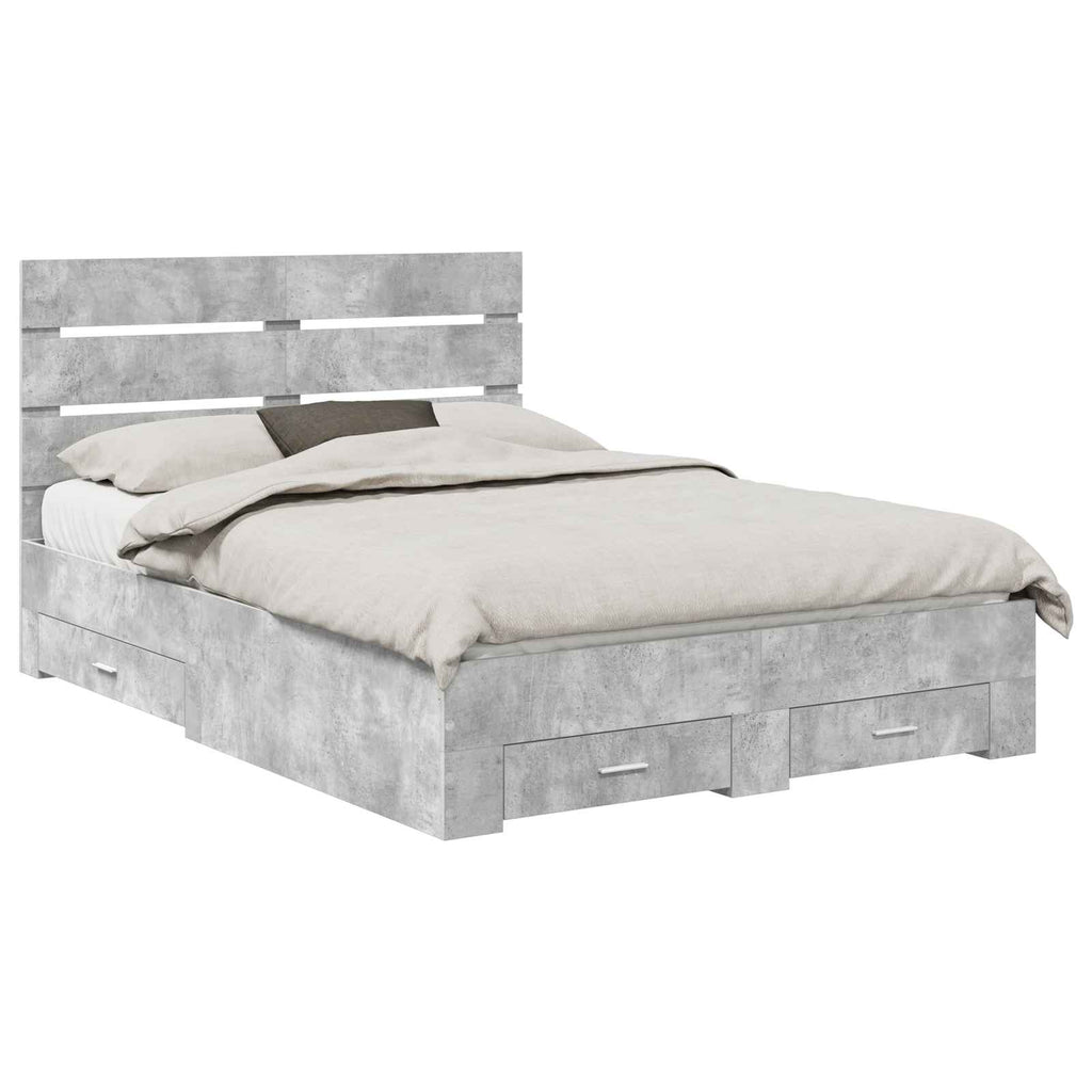 vidaXL Ramka łóżka Betonowy szary 140 x 190 cm Materiał drewnopochodny