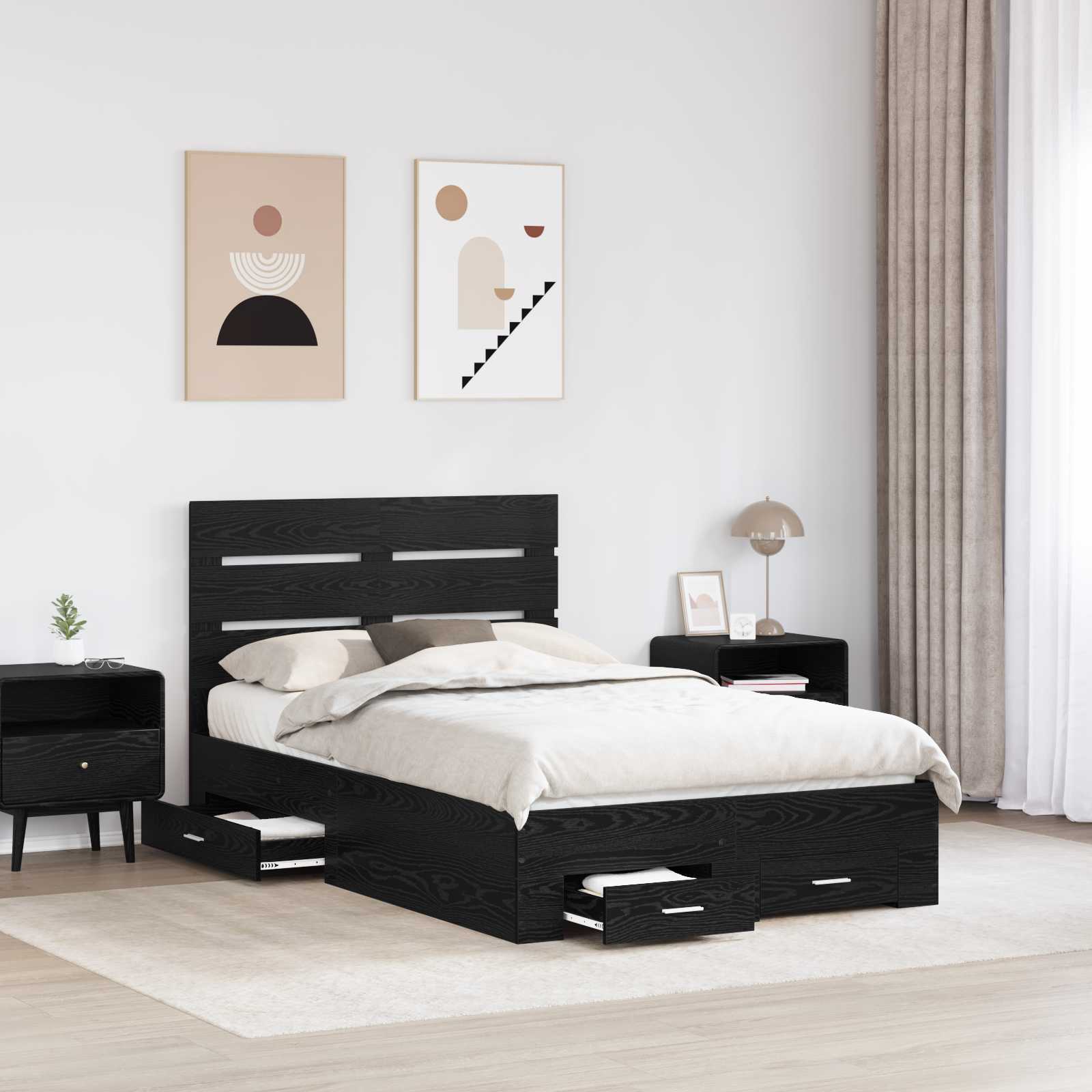 vidaXL Ramka łóżka Czarny Dąb 135 x 190 cm Materiał drewnopochodny