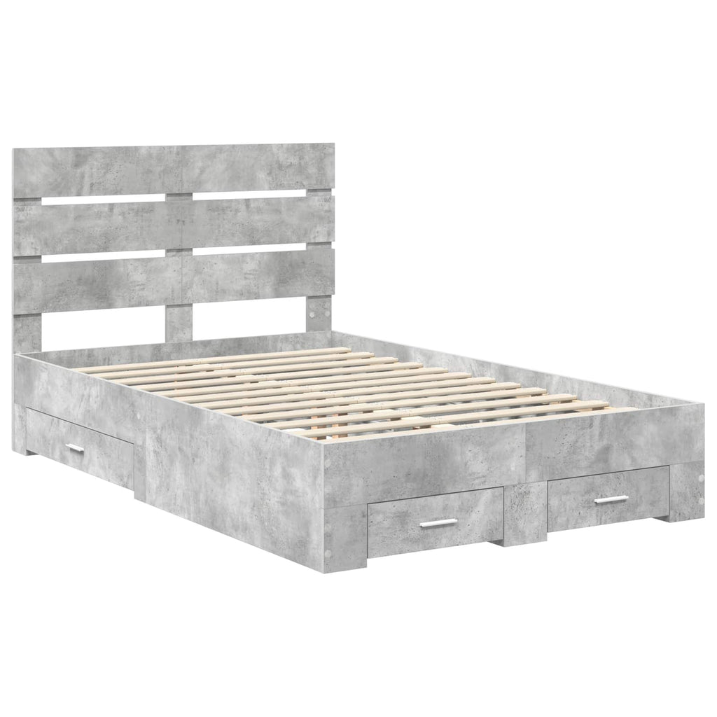 vidaXL Ramka łóżka Betonowy szary 135 x 190 cm Materiał drewnopochodny