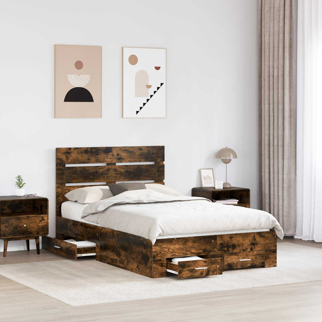 vidaXL Ramka łóżka Dąb wędzony 135 x 190 cm Materiał drewnopochodny