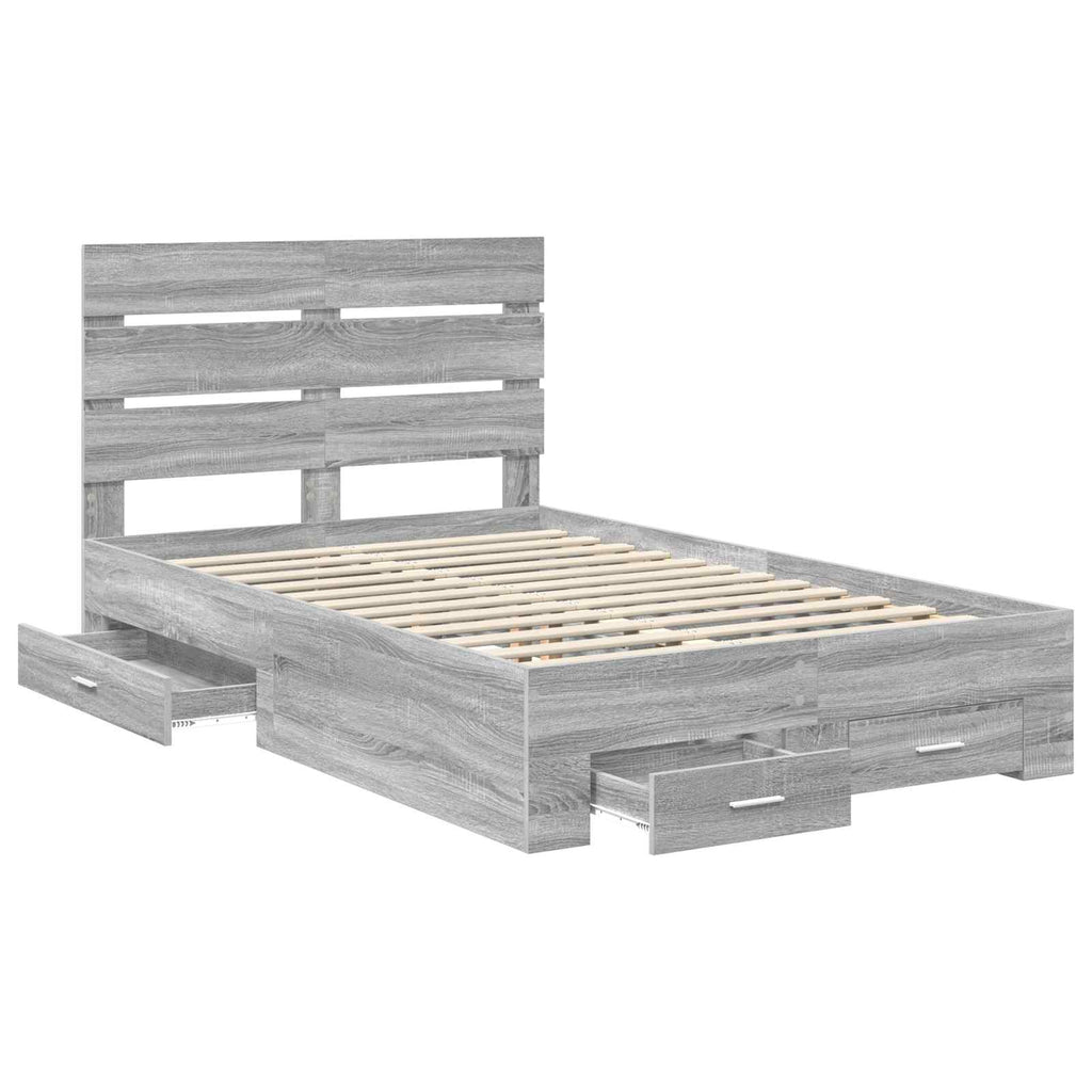 vidaXL Ramka łóżka Szary Sonoma 135 x 190 cm Materiał drewnopochodny