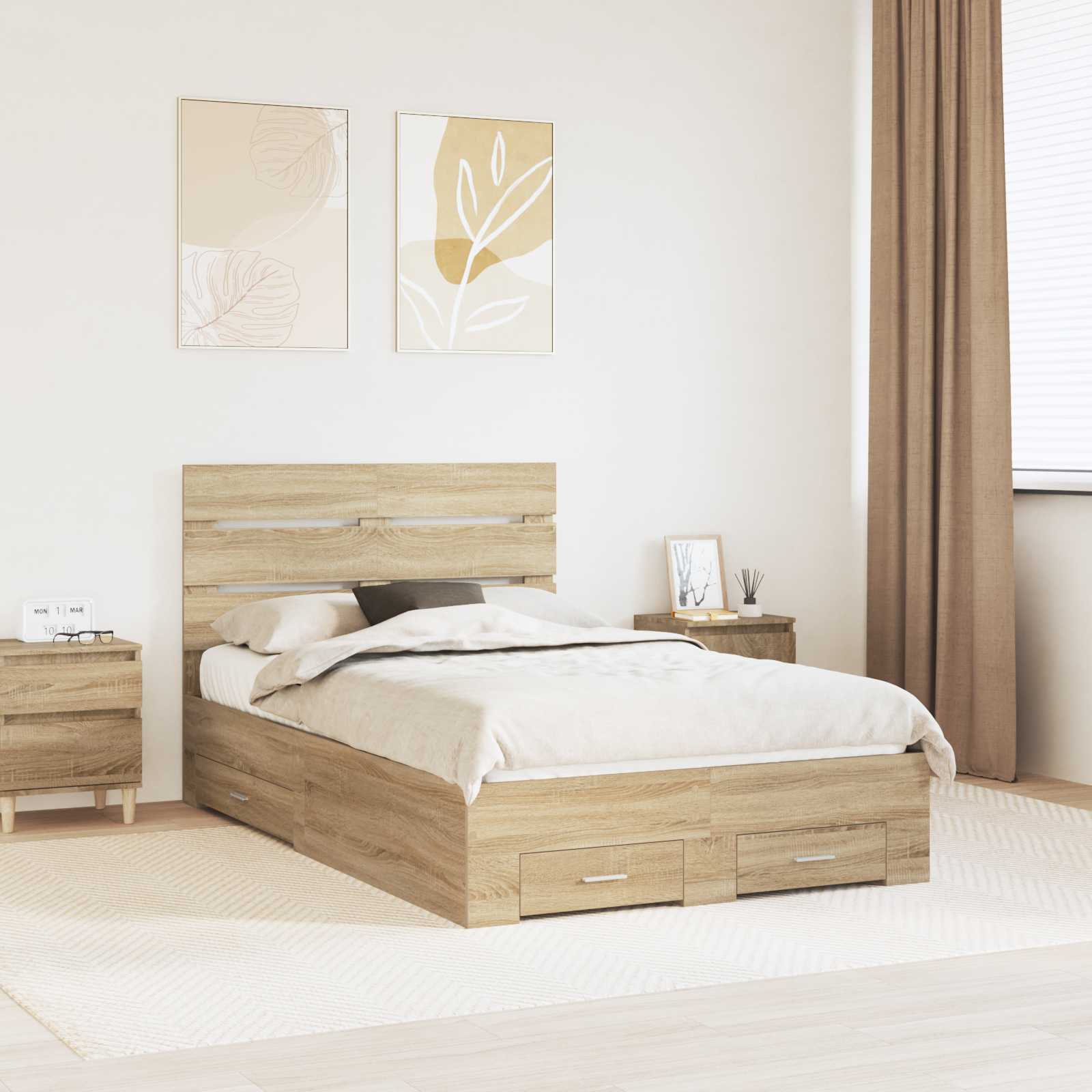 vidaXL Ramka łóżka Dąb Sonoma 120 x 200 cm Materiał drewnopochodny