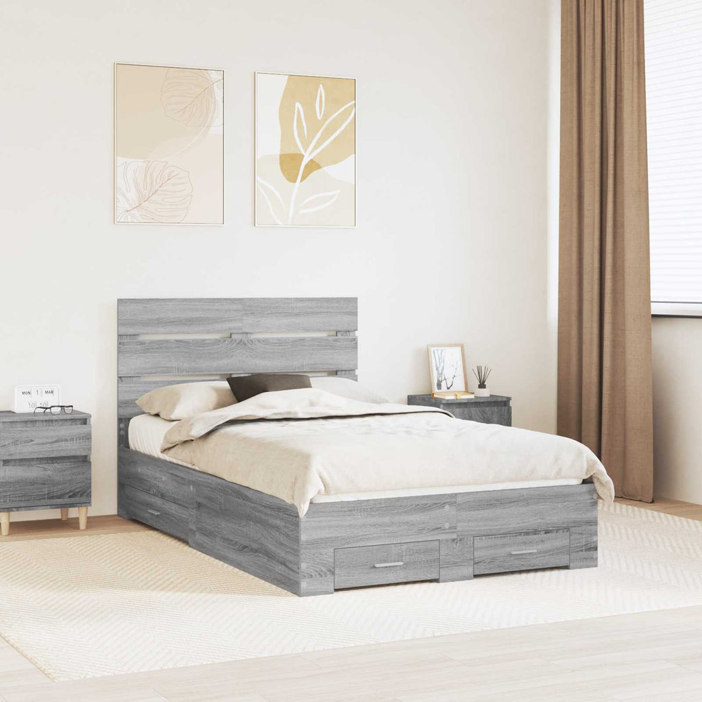 vidaXL Ramka łóżka Szary Sonoma 120 x 200 cm Materiał drewnopochodny