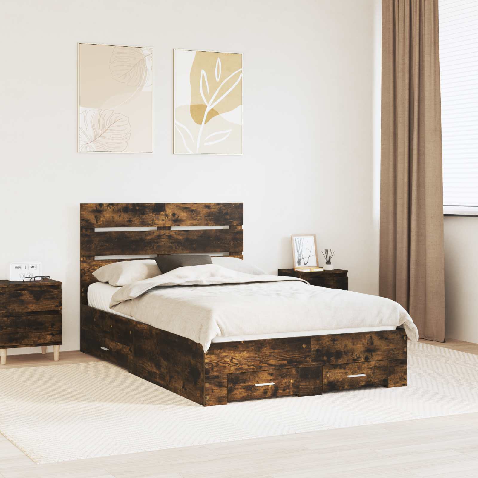 vidaXL Ramka łóżka Dąb wędzony 120 x 190 cm Materiał drewnopochodny