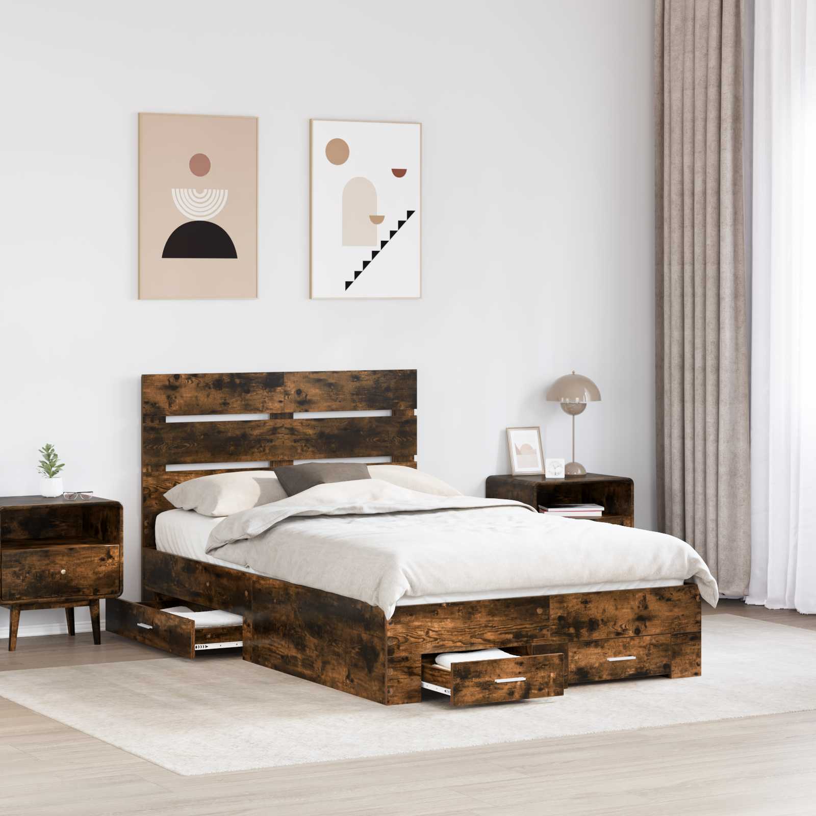 vidaXL Ramka łóżka Dąb wędzony 120 x 190 cm Materiał drewnopochodny