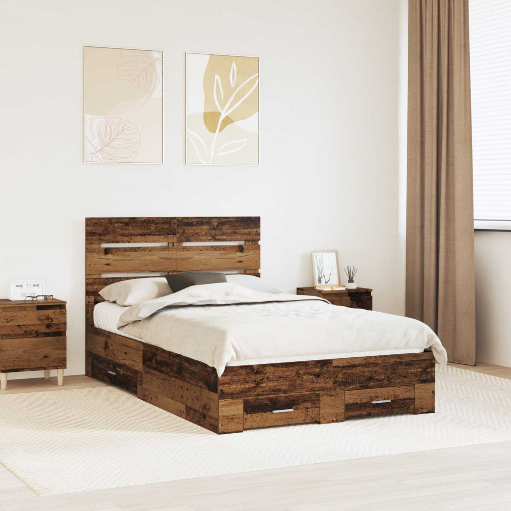 vidaXL Ramka łóżka Stare drewno 120 x 190 cm Materiał drewnopochodny