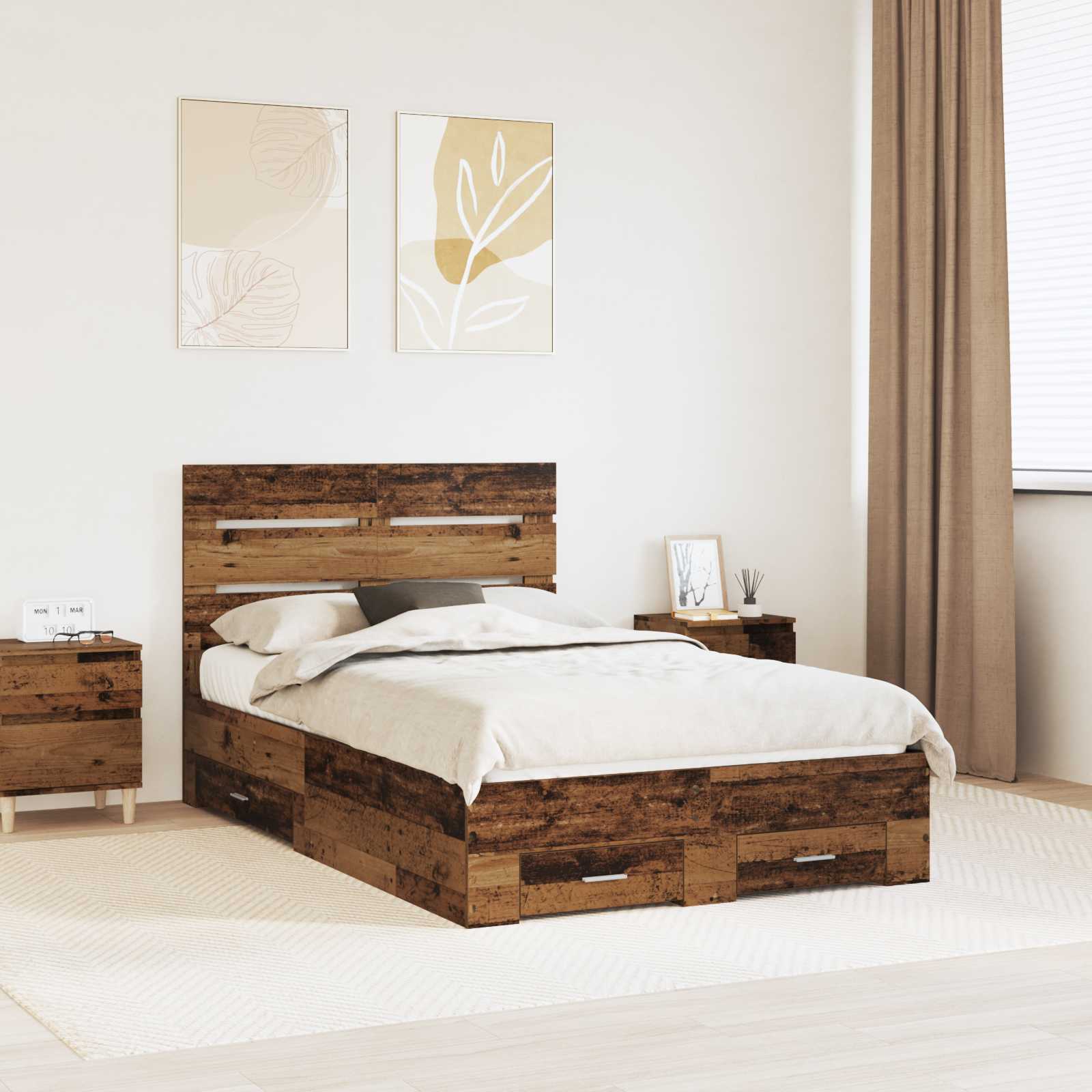 vidaXL Ramka łóżka Stare drewno 120 x 190 cm Materiał drewnopochodny