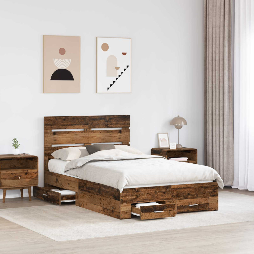 vidaXL Ramka łóżka Stare drewno 120 x 190 cm Materiał drewnopochodny