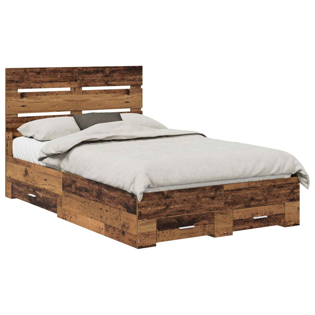 vidaXL Ramka łóżka Stare drewno 120 x 190 cm Materiał drewnopochodny