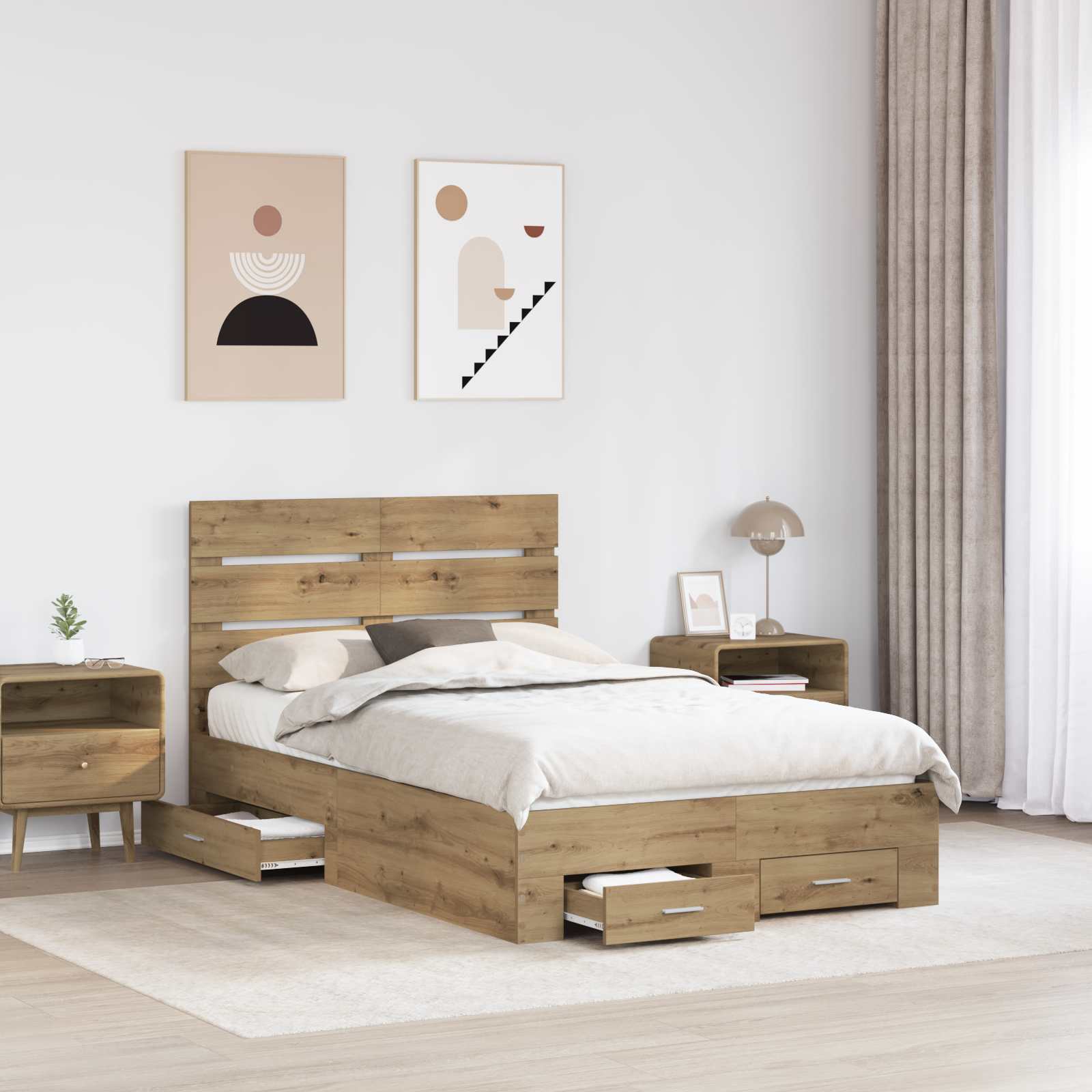 vidaXL Ramka łóżka z szufladą Dąb rzemieślniczy 120 x 190 cm