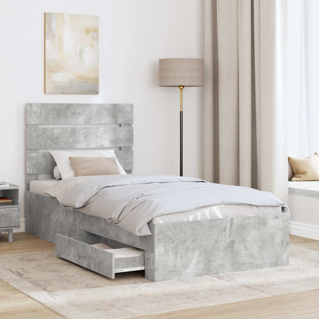 vidaXL Ramka łóżka Betonowy szary 100 x 200 cm Materiał drewnopochodny