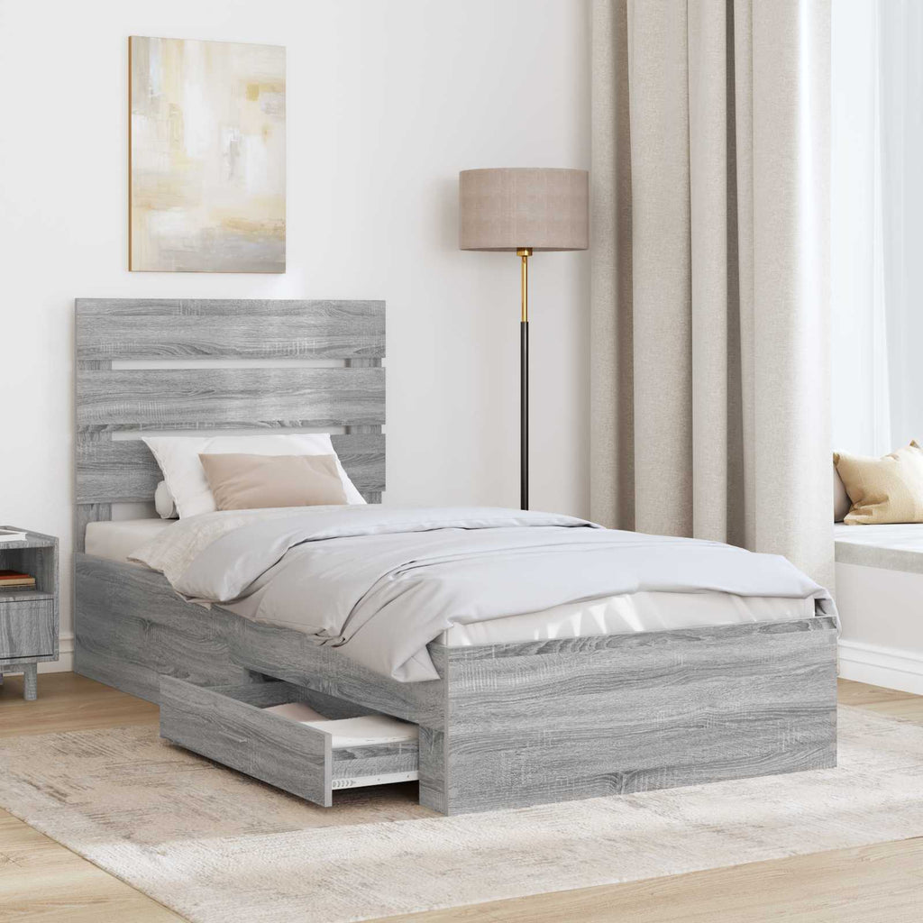 vidaXL Ramka łóżka Szary Sonoma 100 x 200 cm Materiał drewnopochodny