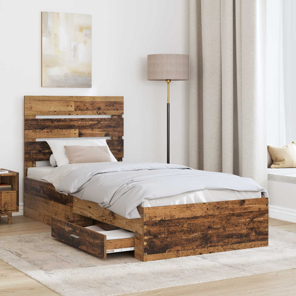 vidaXL Ramka łóżka Stare drewno 100 x 200 cm Materiał drewnopochodny