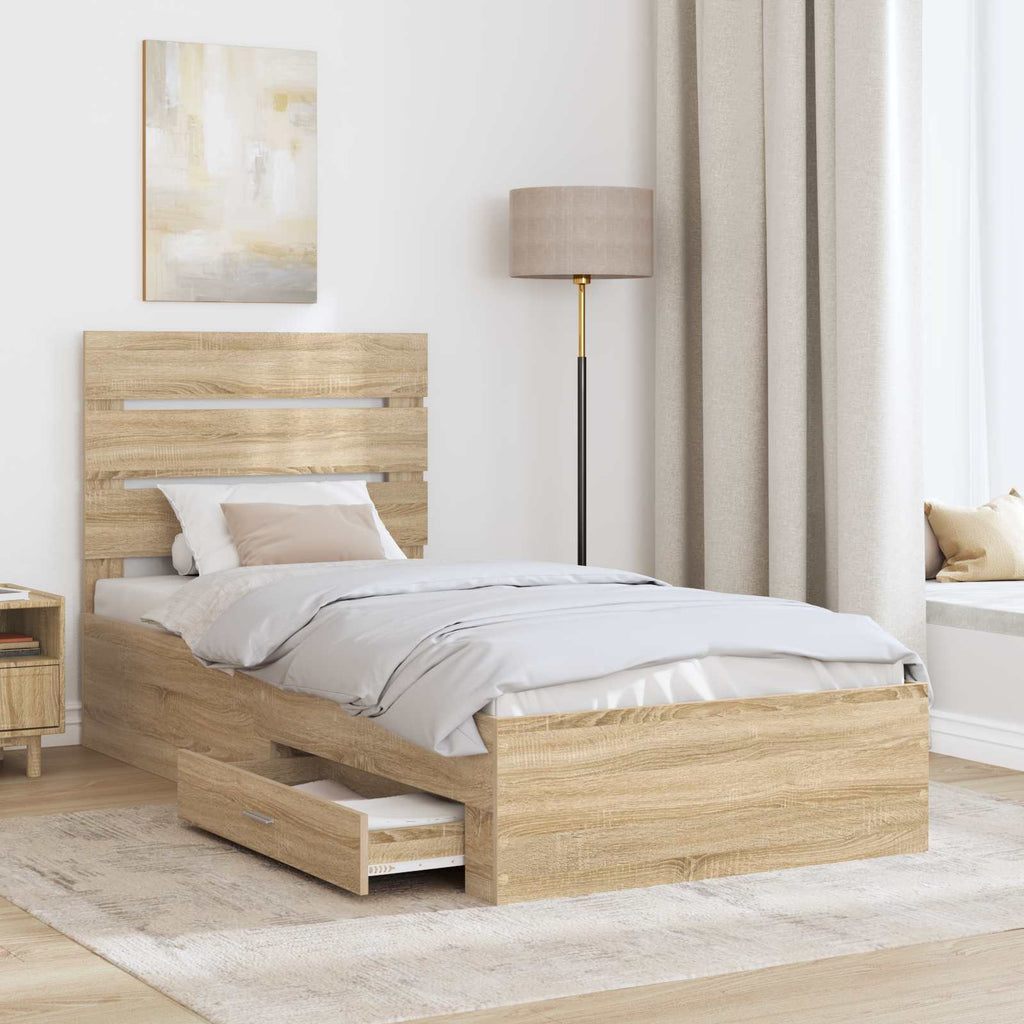 vidaXL Ramka łóżka Dąb Sonoma 90 x 200 cm Materiał drewnopochodny
