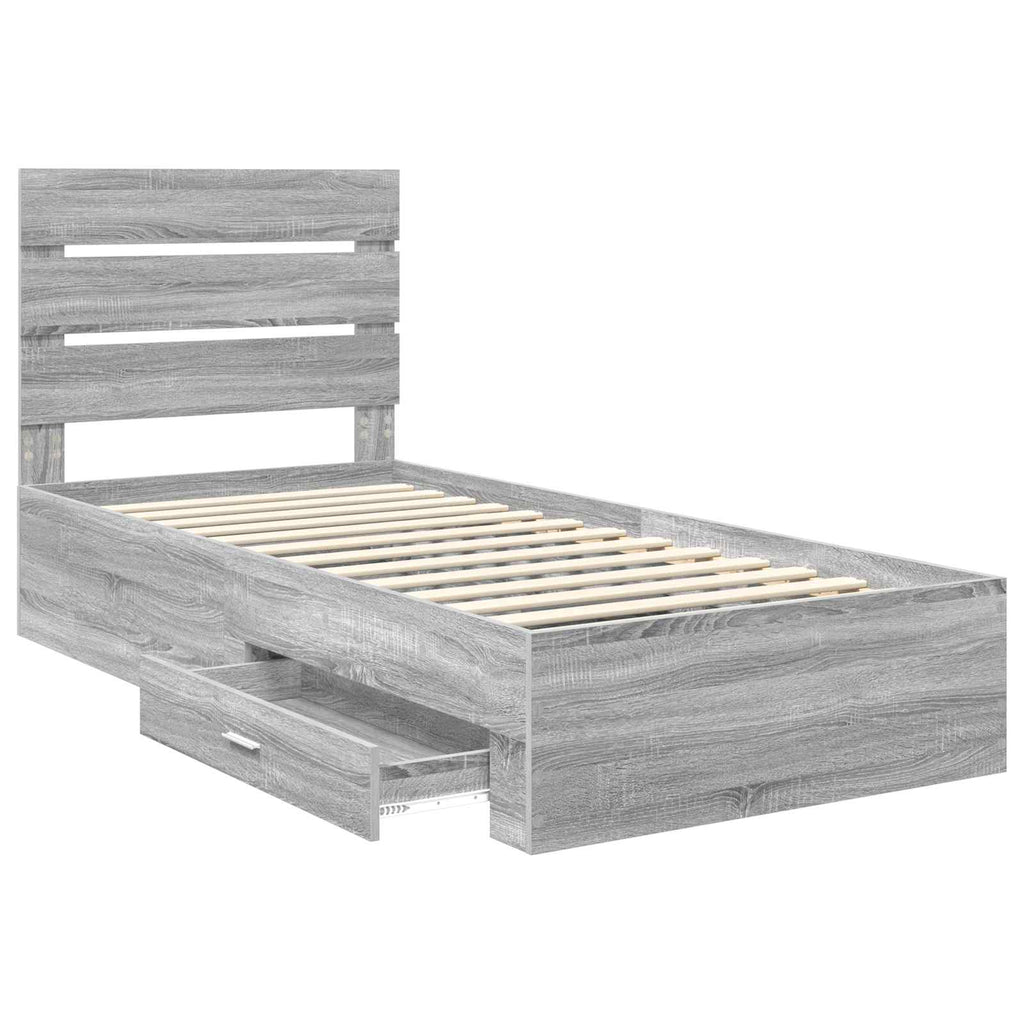 vidaXL Ramka łóżka Szary Sonoma 90 x 200 cm Materiał drewnopochodny