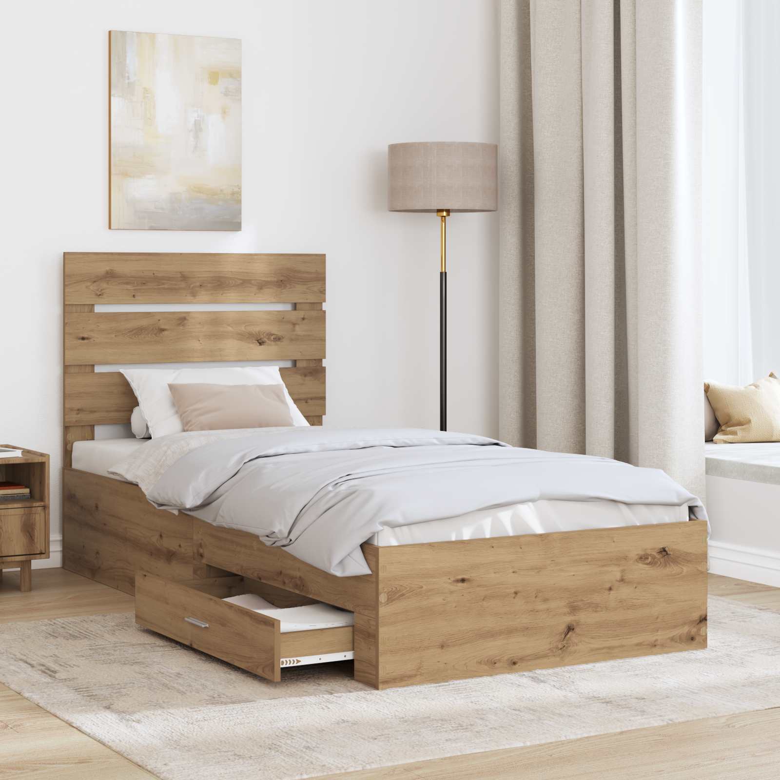 vidaXL Ramka łóżka z szufladą Dąb rzemieślniczy 90 x 200 cm