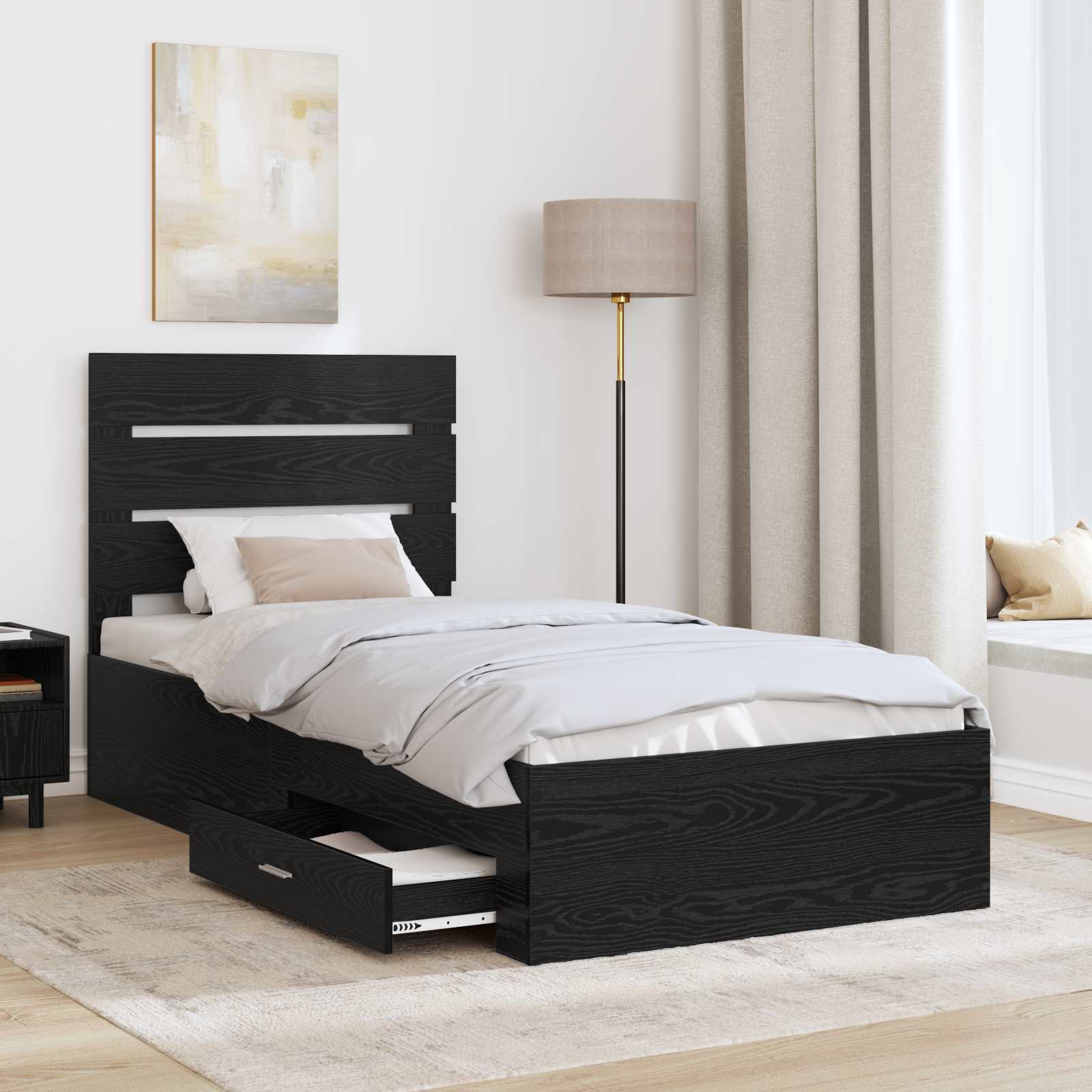 vidaXL Ramka łóżka Czarny Dąb 90 x 190 cm Materiał drewnopochodny