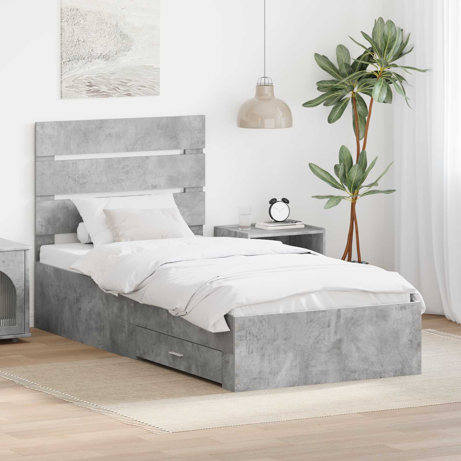 vidaXL Ramka łóżka Betonowy szary 90 x 190 cm Materiał drewnopochodny