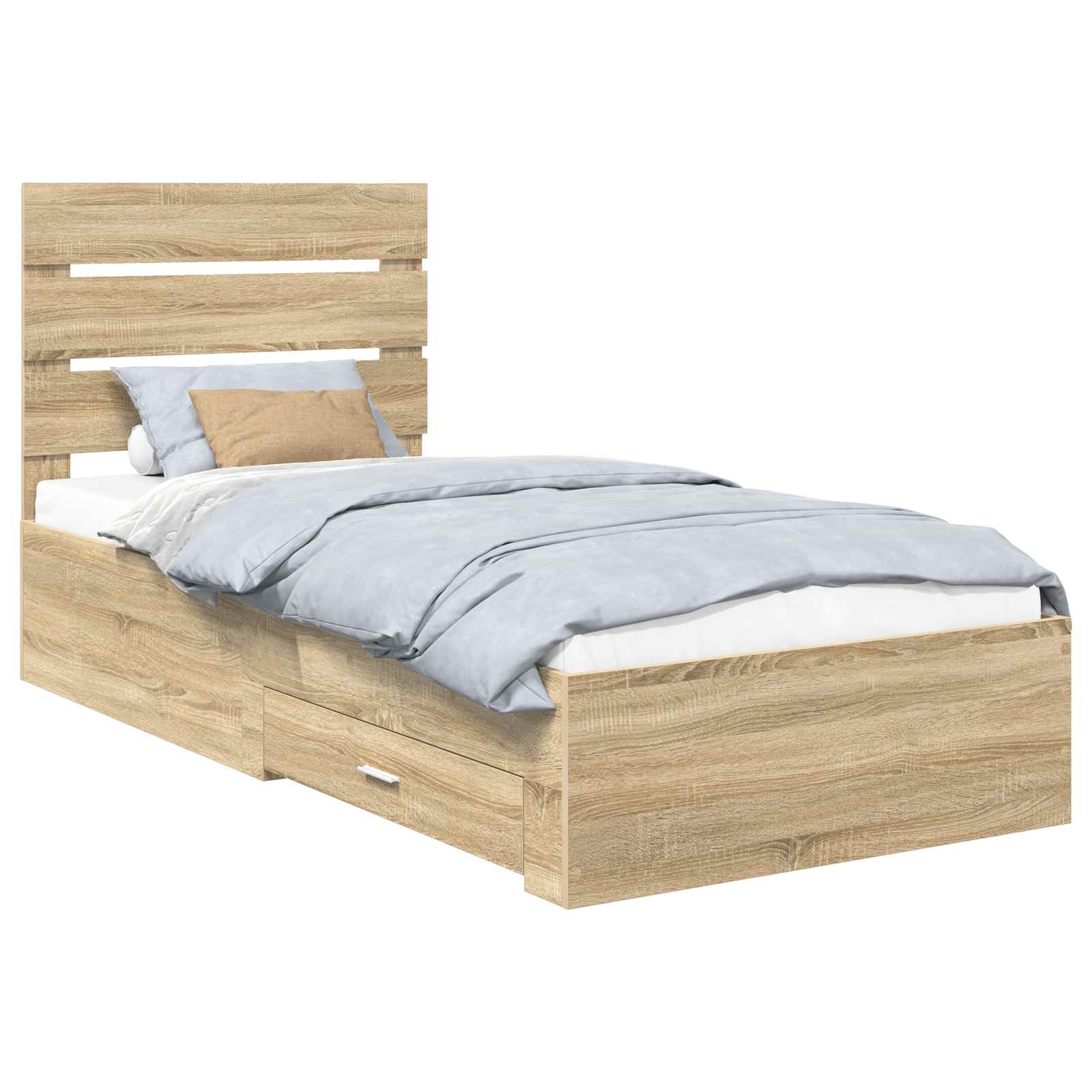 vidaXL Ramka łóżka z szufladą Sonoma dąb i srebro 75 x 190 cm