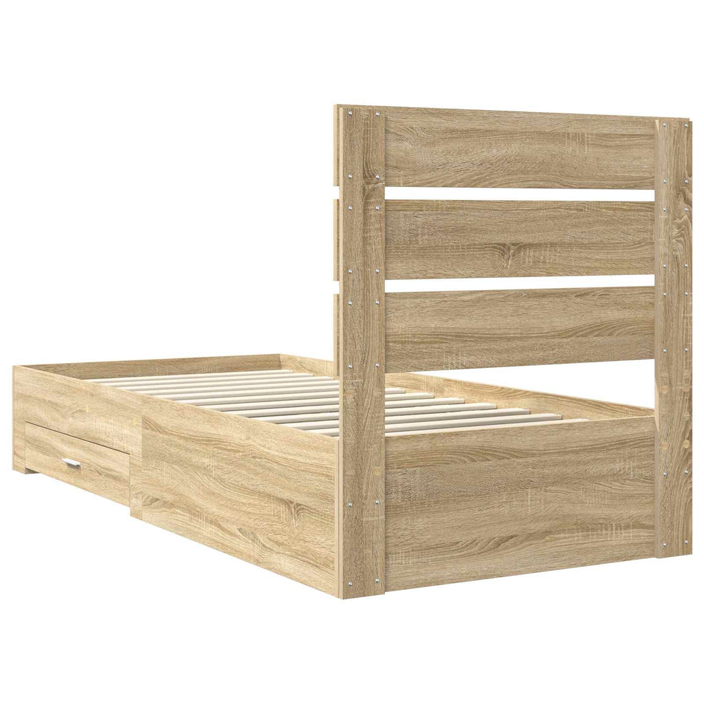 vidaXL Ramka łóżka z szufladą Sonoma dąb i srebro 75 x 190 cm